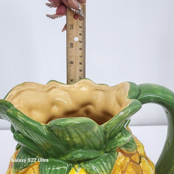 Rare Hard to Find 222 Fifth Tropical Pineapple Pitcher Jug 8" Yellow and Green - Picture 7 of 13